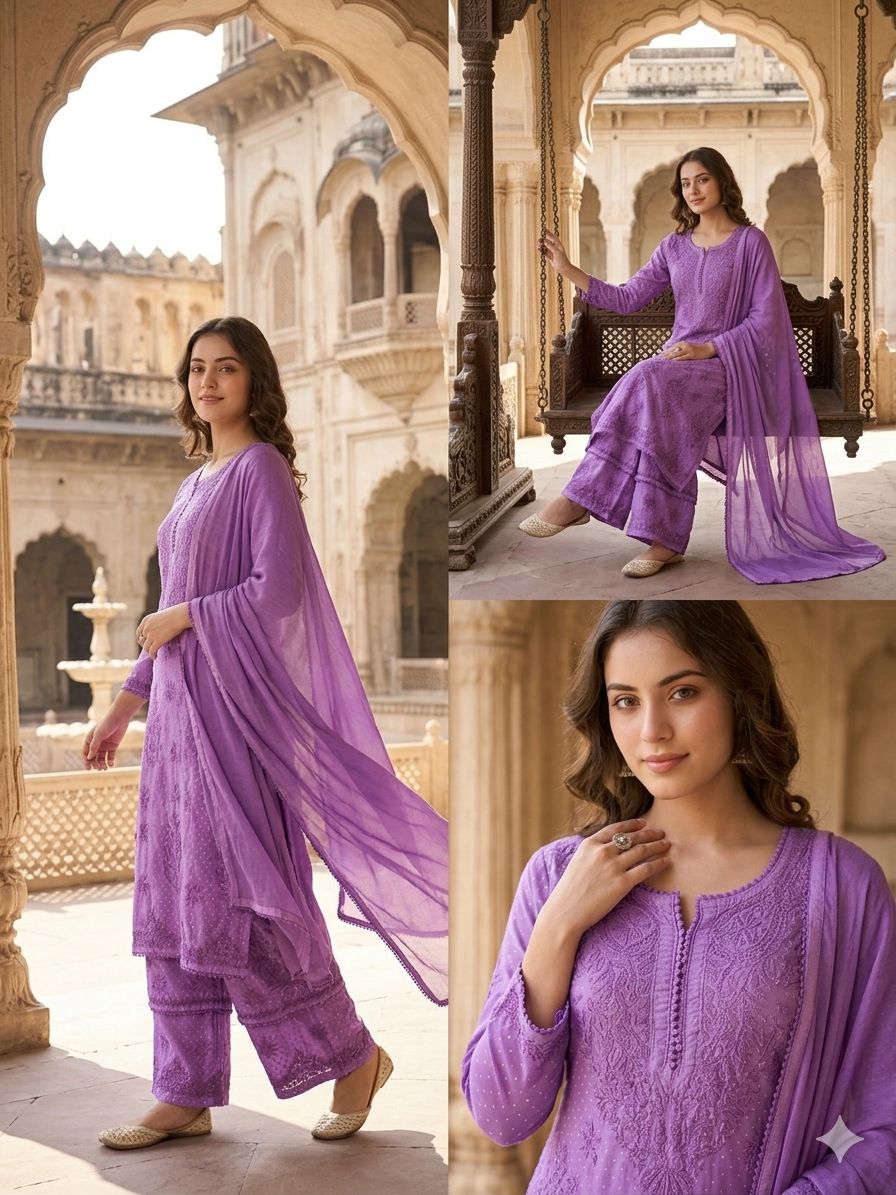 Premium Dobby Cotton Kurta & Double Layer Palazzo Set with Cotton Dupatta