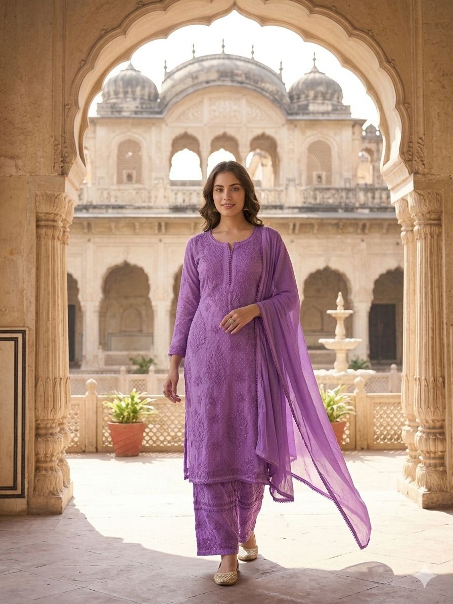 Premium Dobby Cotton Kurta & Double Layer Palazzo Set with Cotton Dupatta