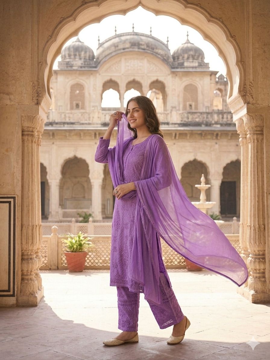 Premium Dobby Cotton Kurta & Double Layer Palazzo Set with Cotton Dupatta