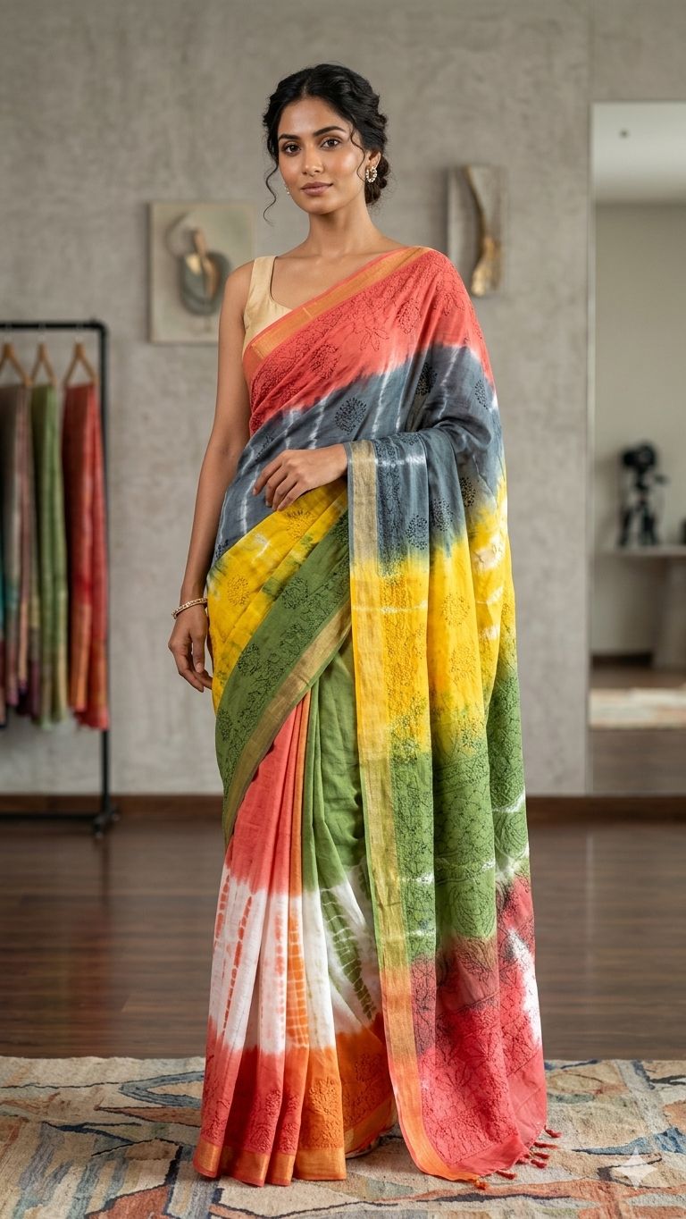 Pure Handloom Mangalgiri Cotton Saree Tie & Dye