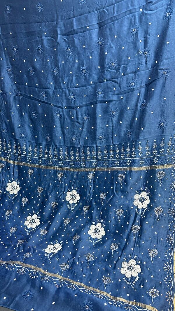Pure Chanderi Silk Lucknowi Chikankari Saree with Blouse 