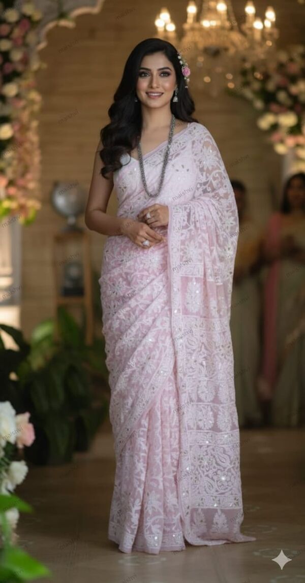 Chikankari Georgette Full Jaal Saree Gotta Patti Work