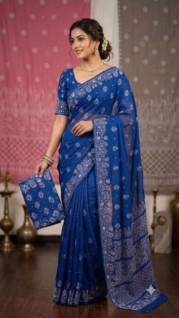 Elegant Lucknowi Chikankari with Mukesh Work