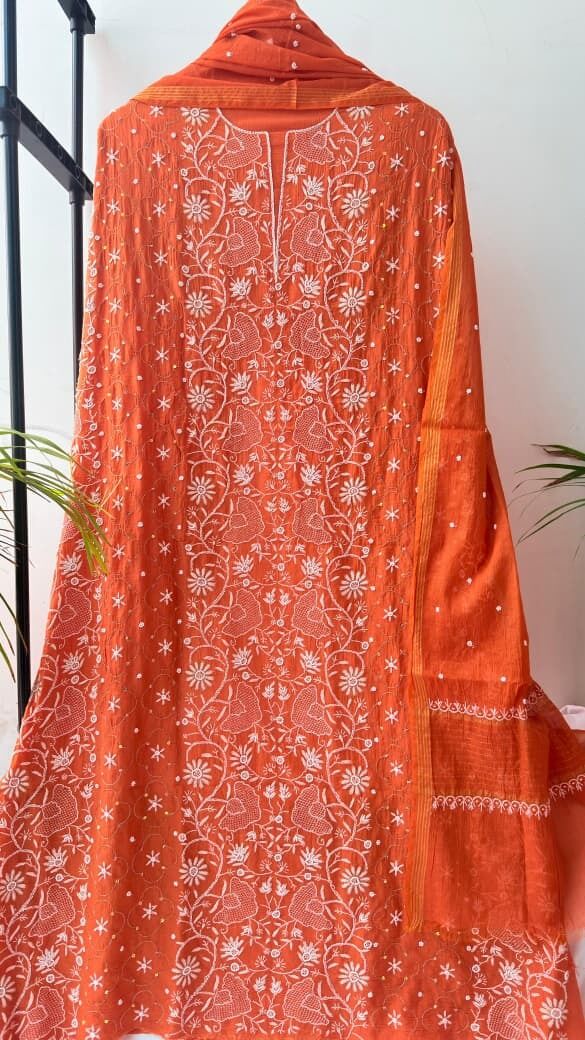 Pure Mul Chanderi   Kurta and  Dupatta set